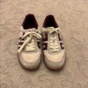 Back 70 Stylish Women's Cream and Burgundy Sneakers